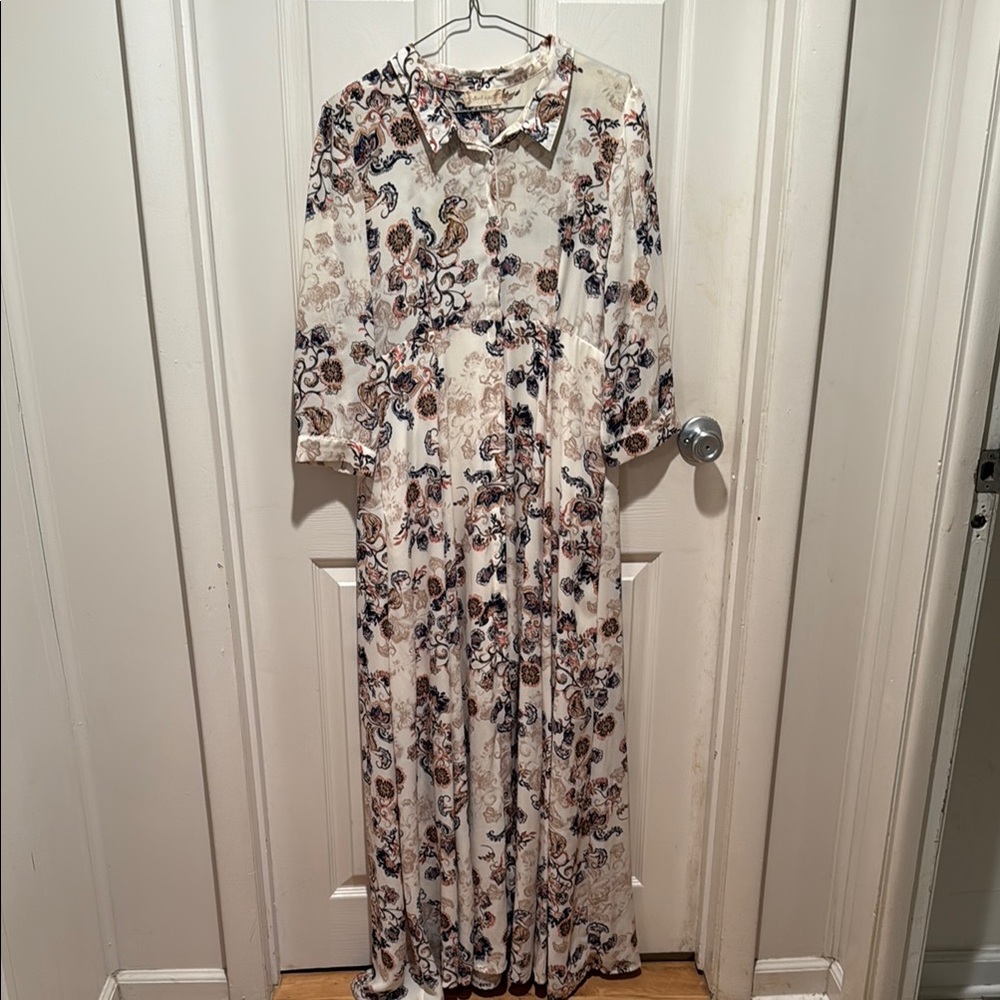 Altar'd State Cream Pleated Sundress with Bishop Sleeves